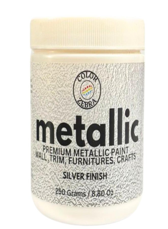 Color Zebra Acrylic Silver Metallic Paint - 250g (Pack of 1) | Metallic Paint for Wall Trim, Furniture, Crafts | Non Toxic Acrylic Metallic Paint for Professional Artists, Hobby Painters & Kids - Image 2